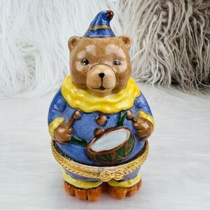Vintage Musician Bear Drummer Hinged Trinket Box